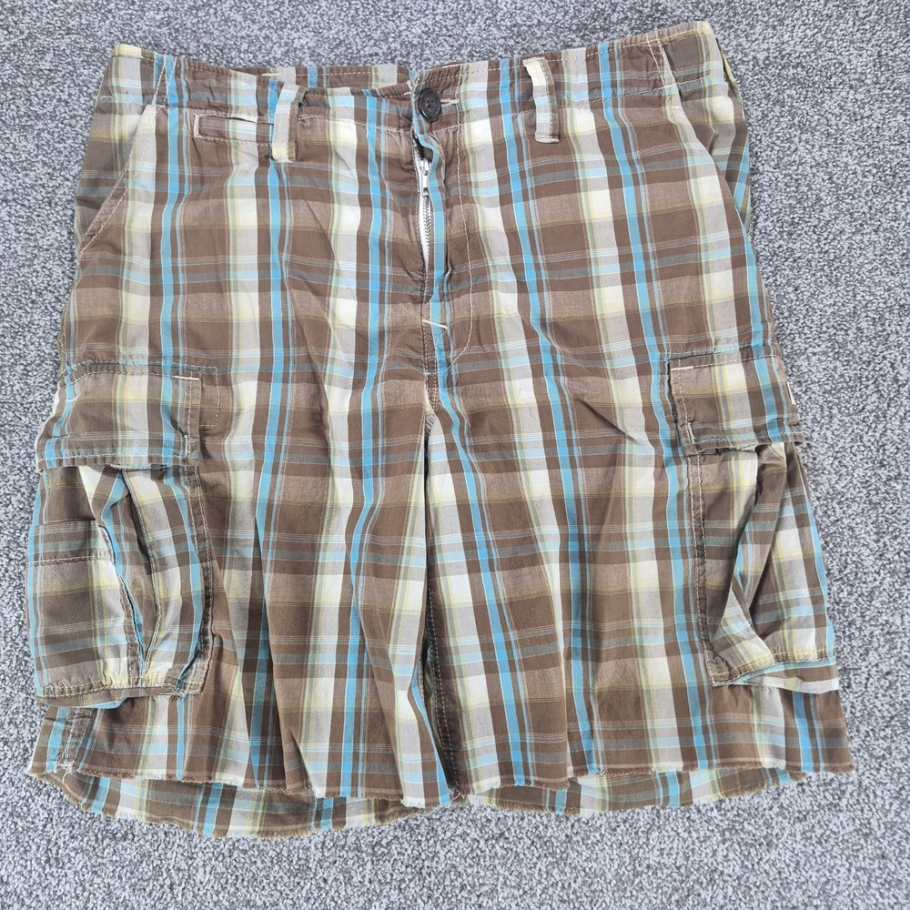 True Religion Plaid Cargo Shorts Mens Medium Y2K Raw Hem